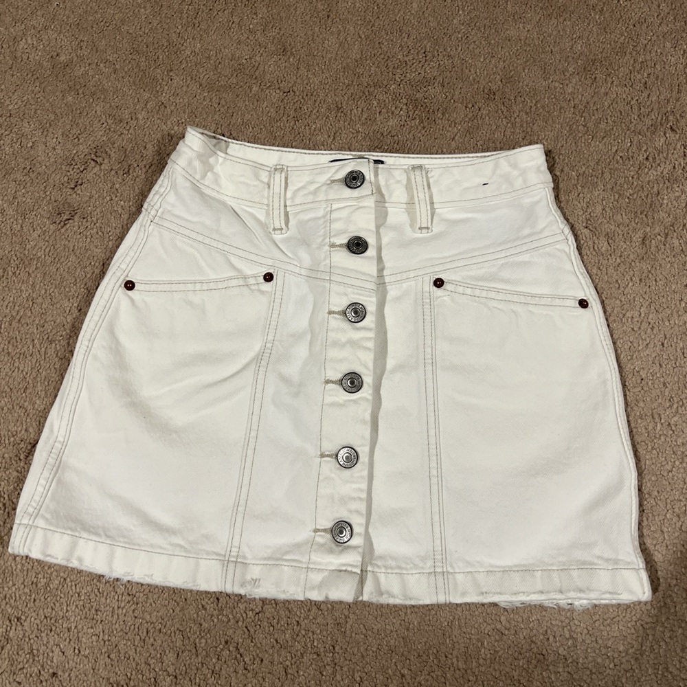 White Button-Up Denim Skirt